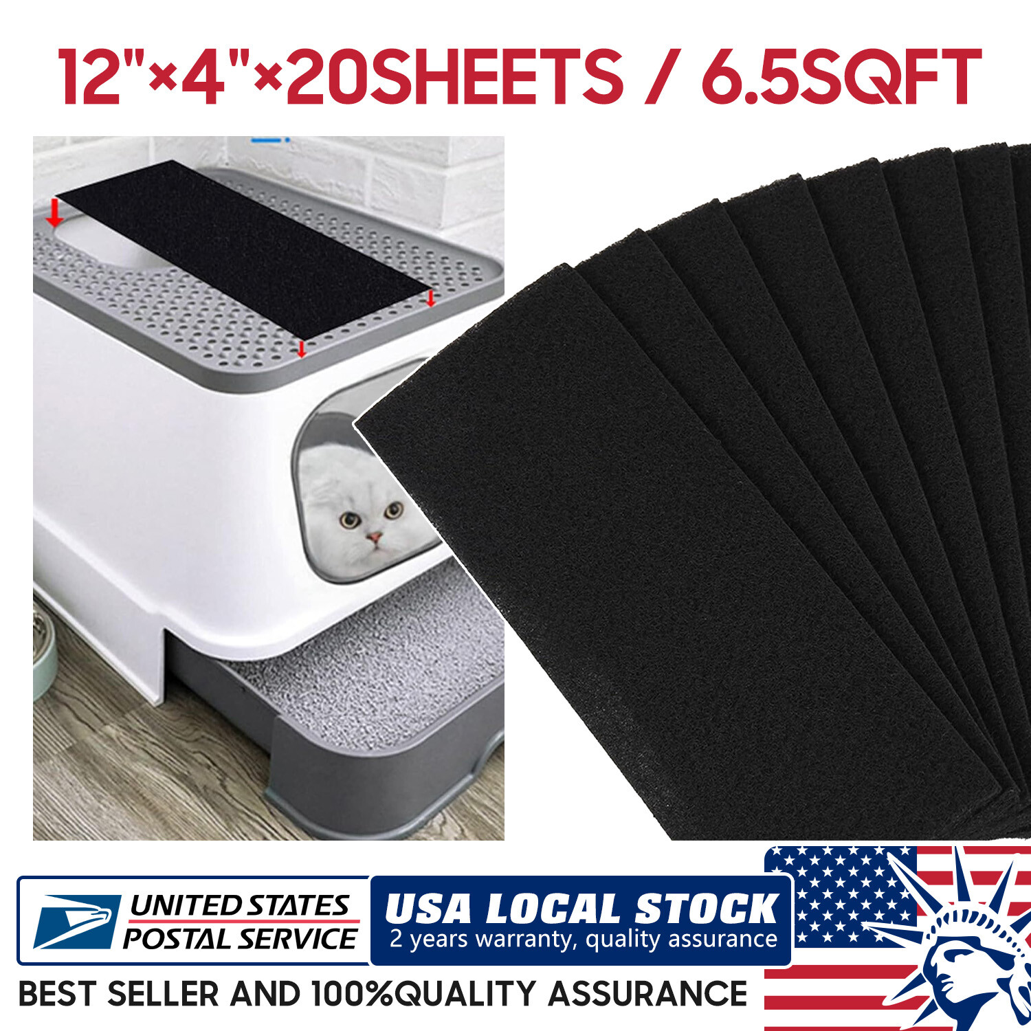 Black Activated Carbon Pad 20Sheets 4"x12" Easy to cut, US Stock FREE SHIPPING