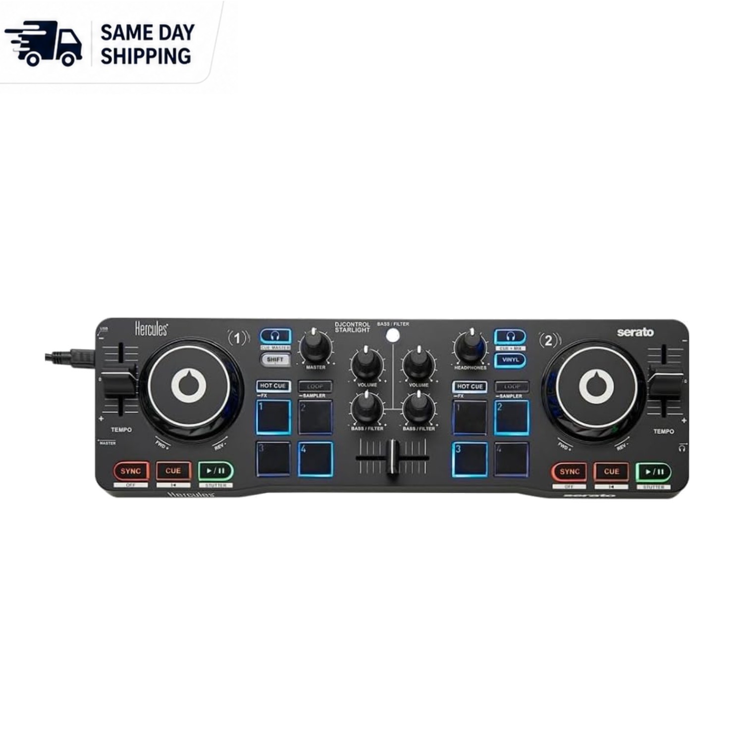 Ultra-Portable DJ Mixer with Touch-Sensitive Jog Wheels & Built-In Sound Card