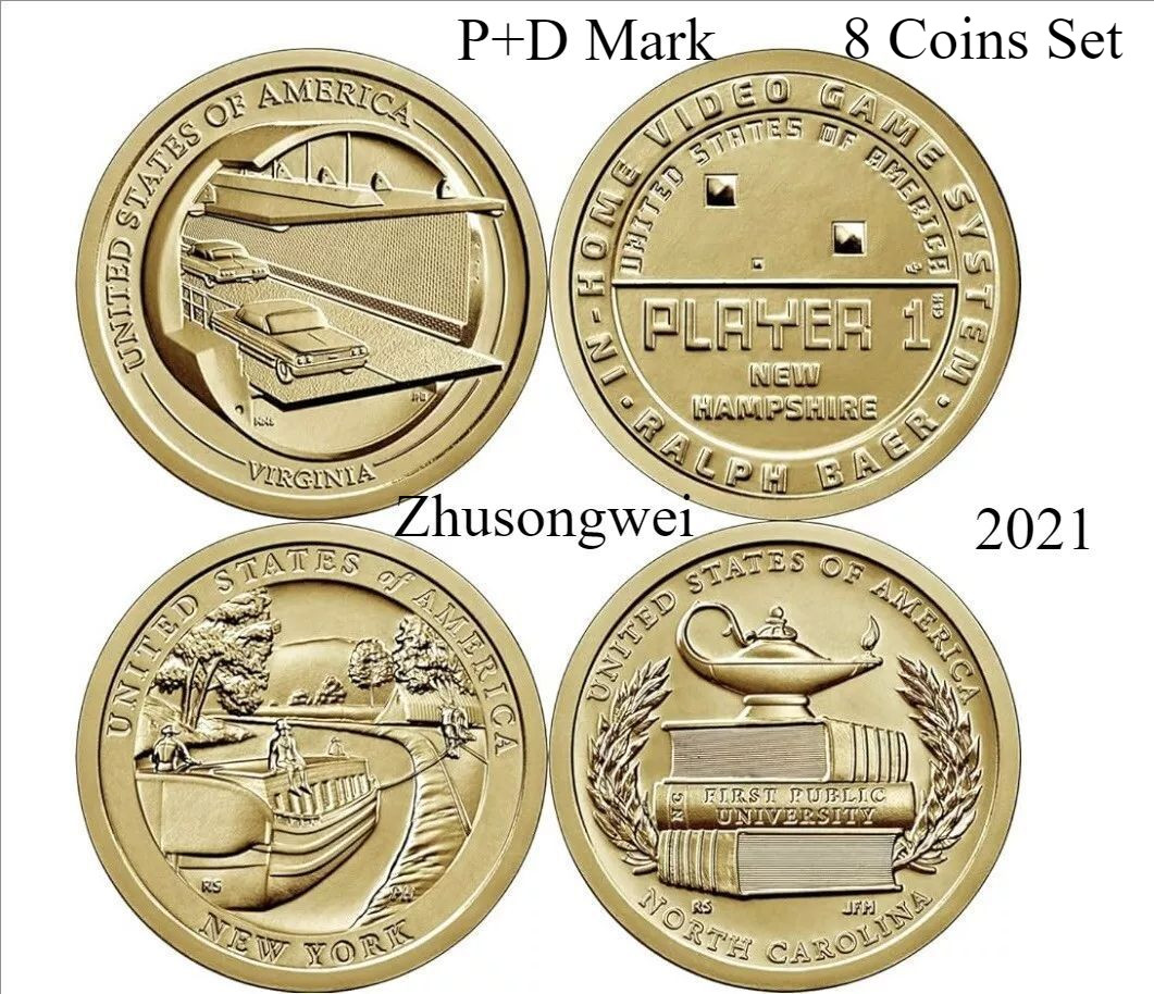 2021 US American Innovation Dollar Full Set (P+D Mark) 8 Coins- Free shipping