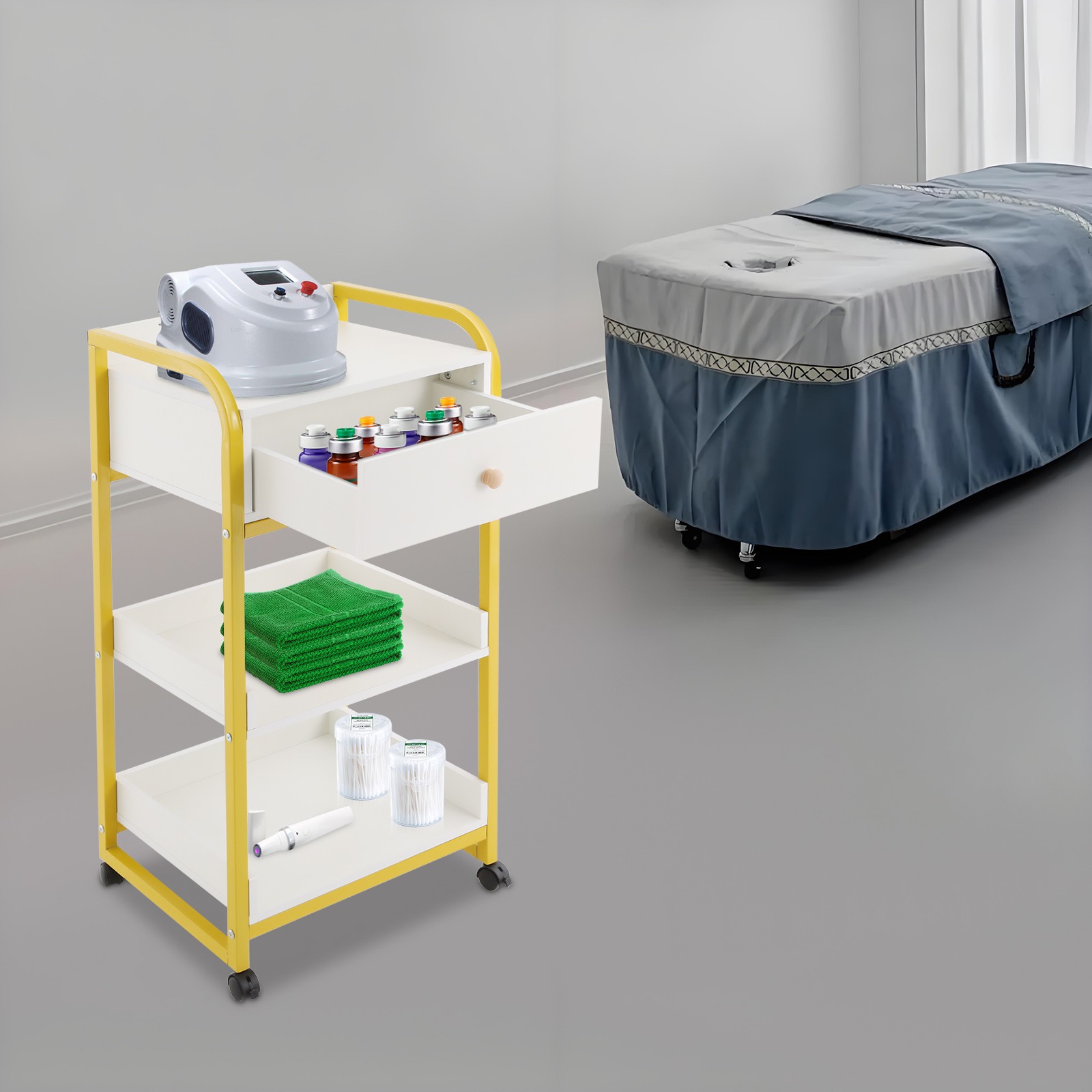 Salon Spa Barber Serving Trolley Rolling Tools Storage Cart With Shelf & Drawer