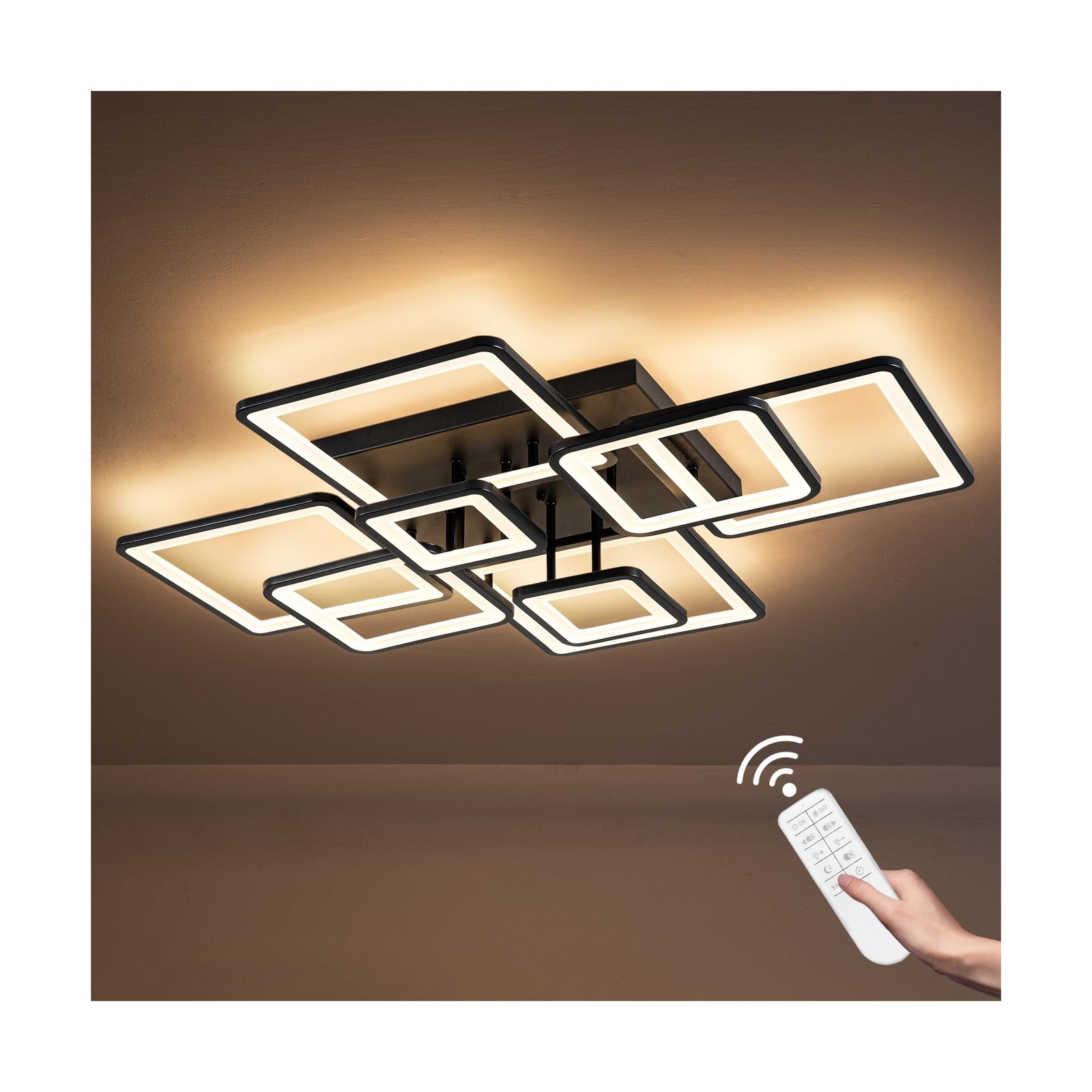 Modern LED Ceiling Light, Dimmable LED Chandelier Black Flush Mount Ceiling L...