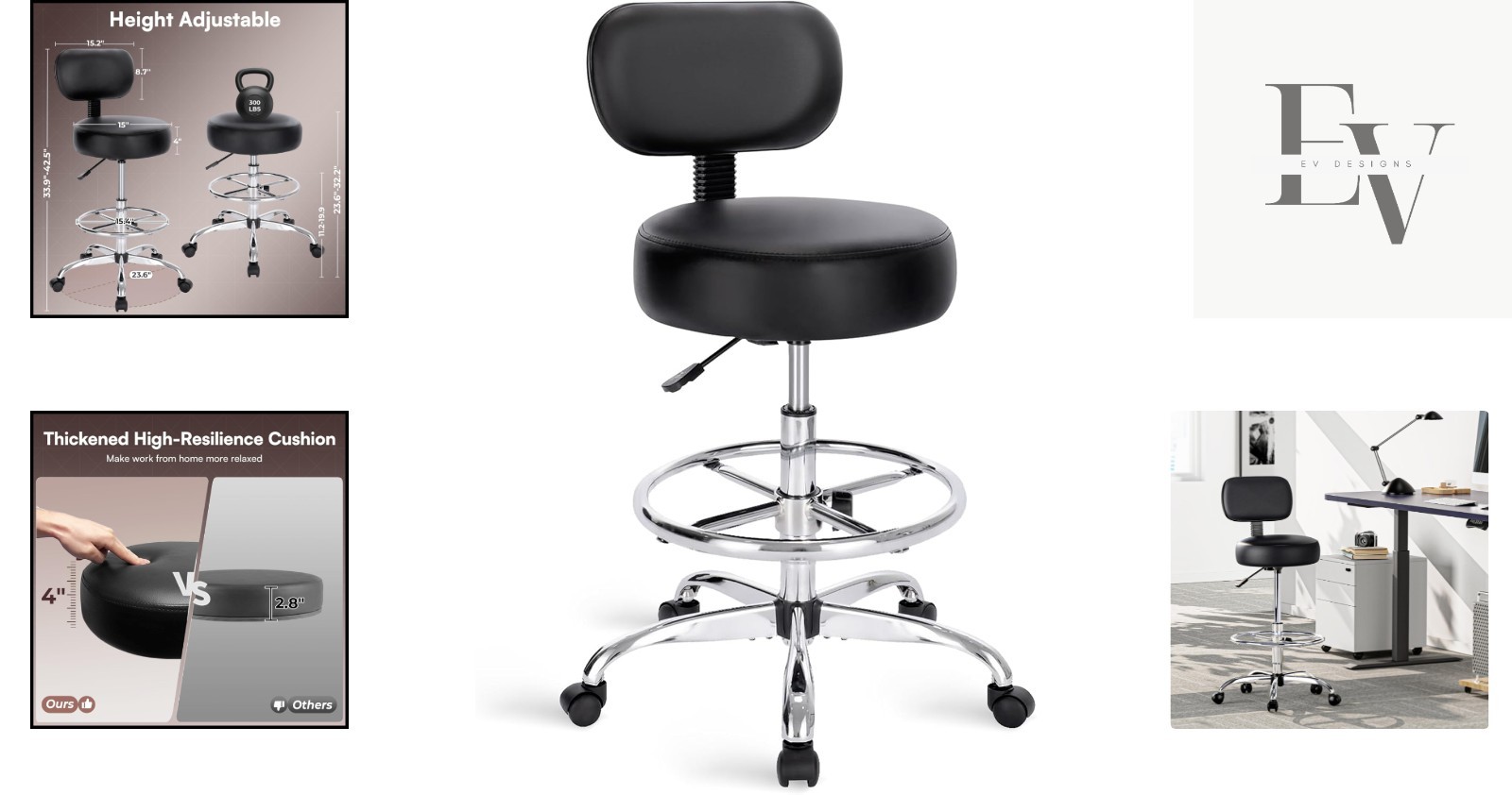 Ergonomic Drafting Chair with Adjustable Height & Backrest for Office Comfort