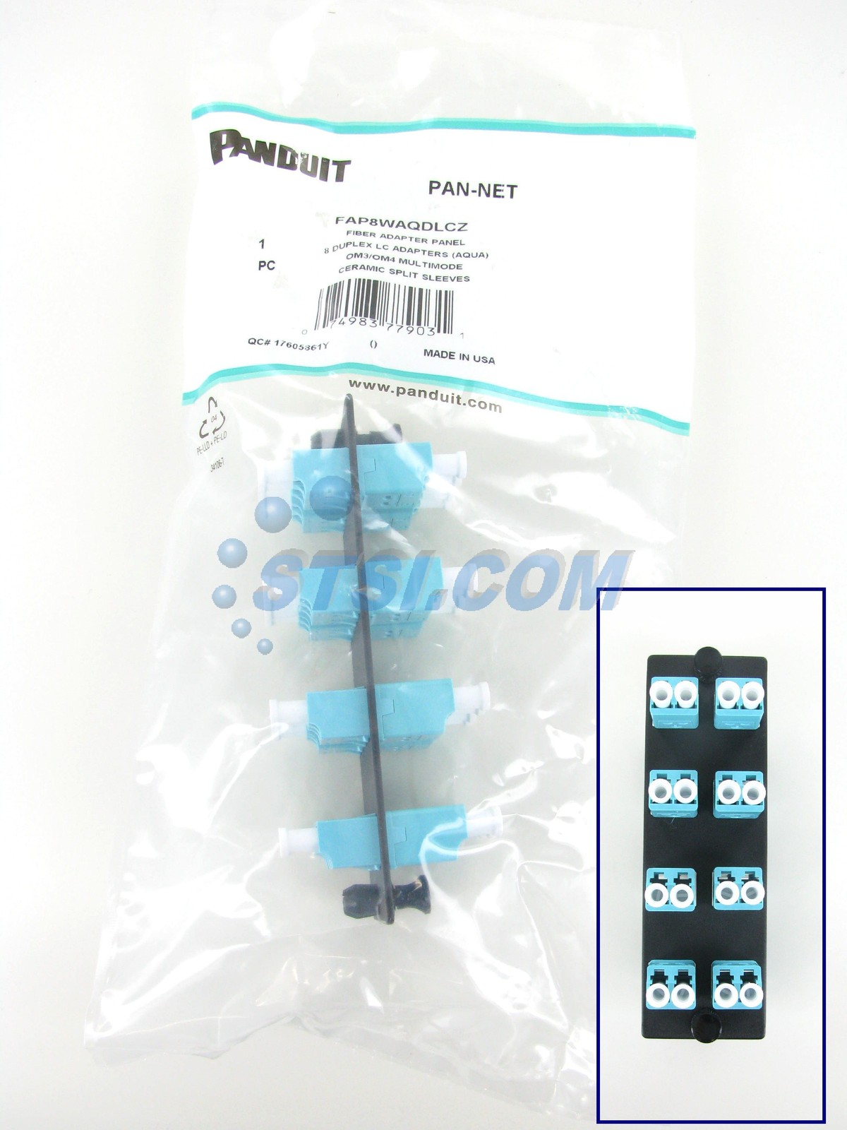 Panduit FAP8WAQDLCZ Fiber Panel w/8 LC 10Gig Duplex Adapters Aqua OM3/OM4 ~STSI