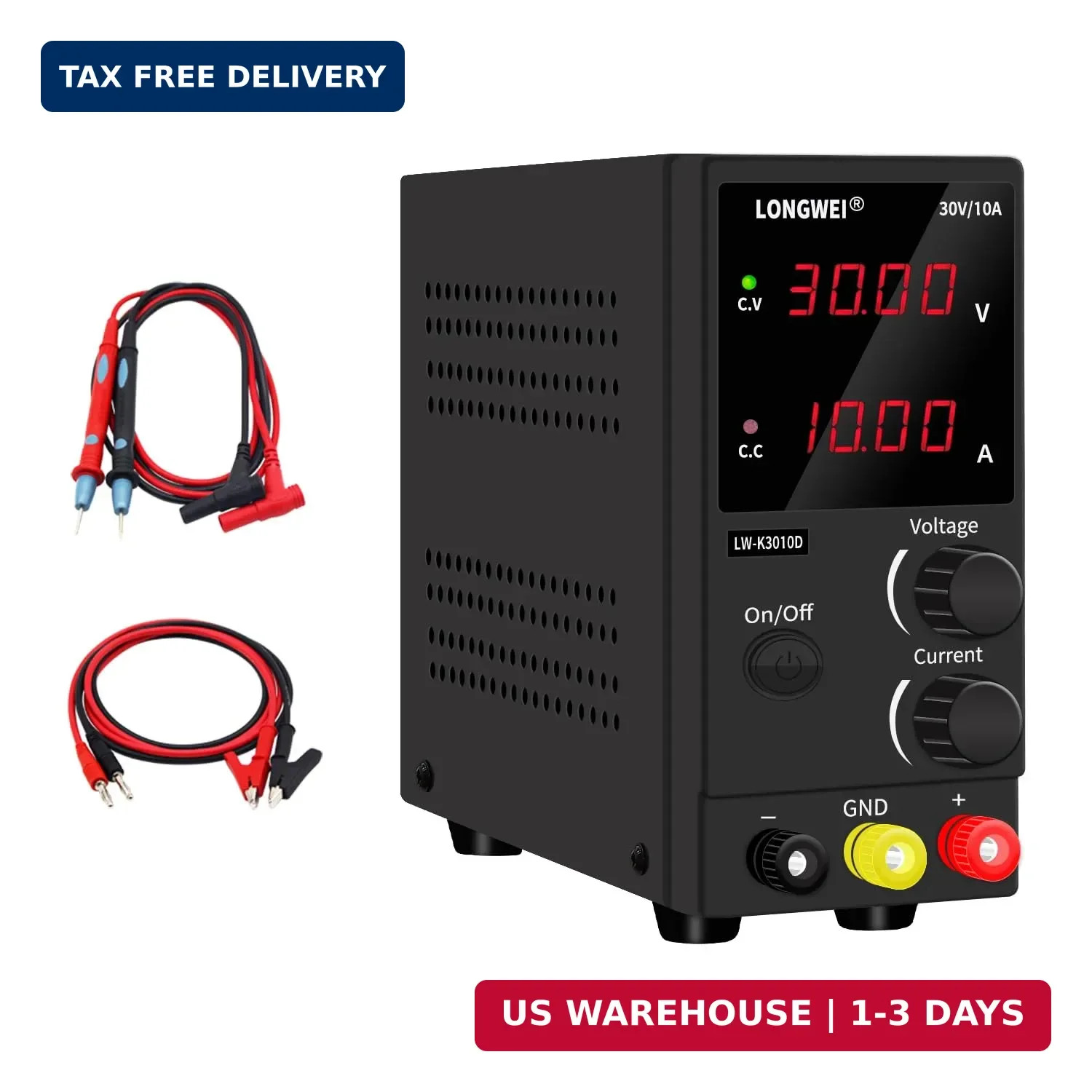 LONGWEI DC Power Supply Variable,30V 10A 4 Digital LED Display Adjustable Regula
