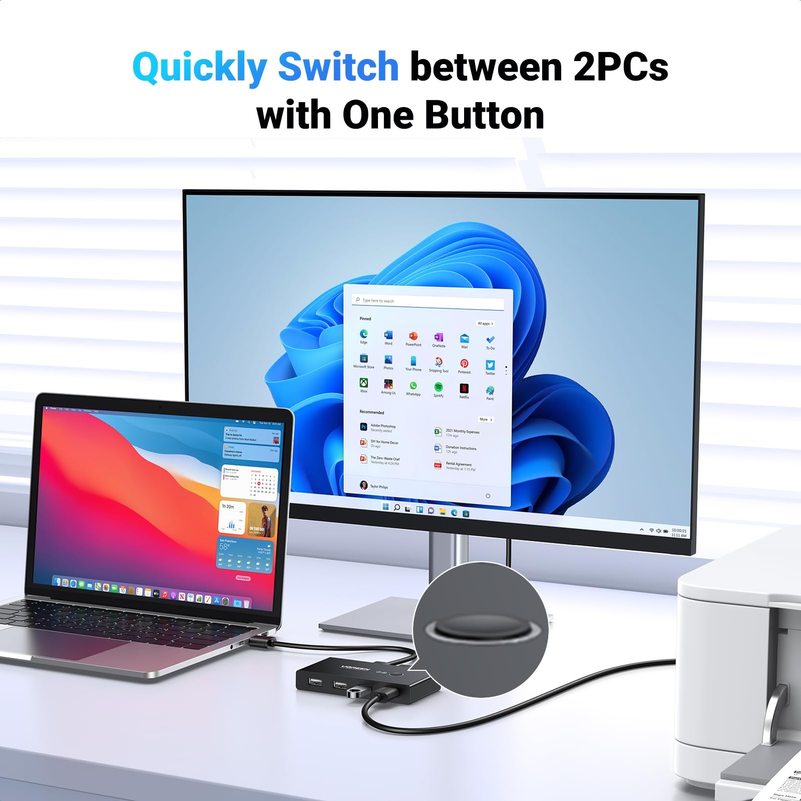 USB Switcher 2 Computers USB Switch 2 PC Sharing 4 USB Devices 2 in 4 Out wit...