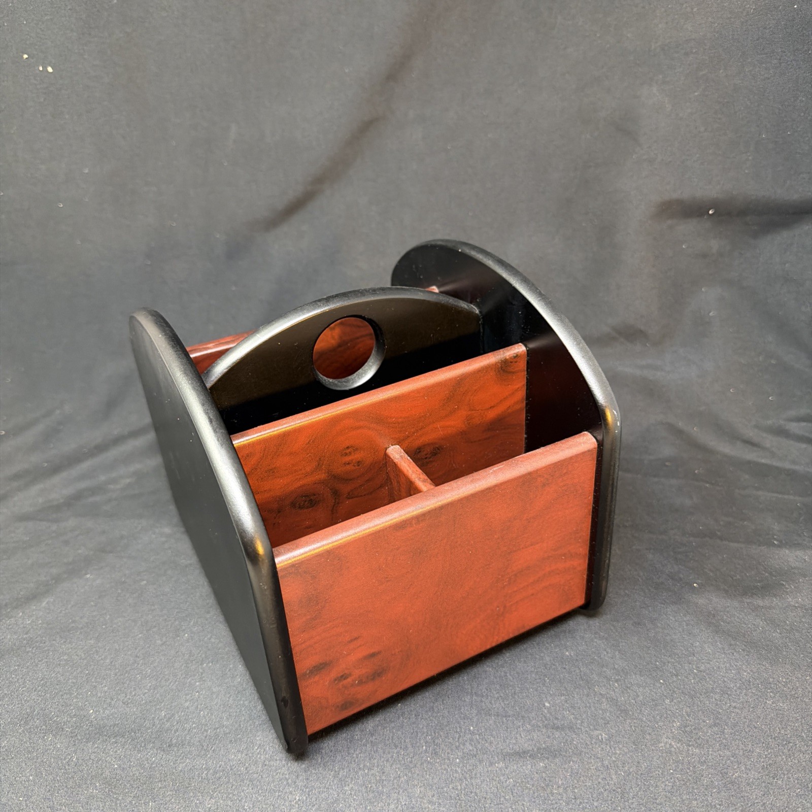 Revolving Caddy Remote Control Organizer Wooden Storage Holder Box TV Stand EUC