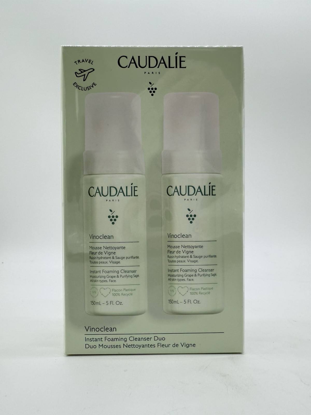 2 PACK Caudalie Vinoclean Instant Foaming Cleanser 5oz / 150ml