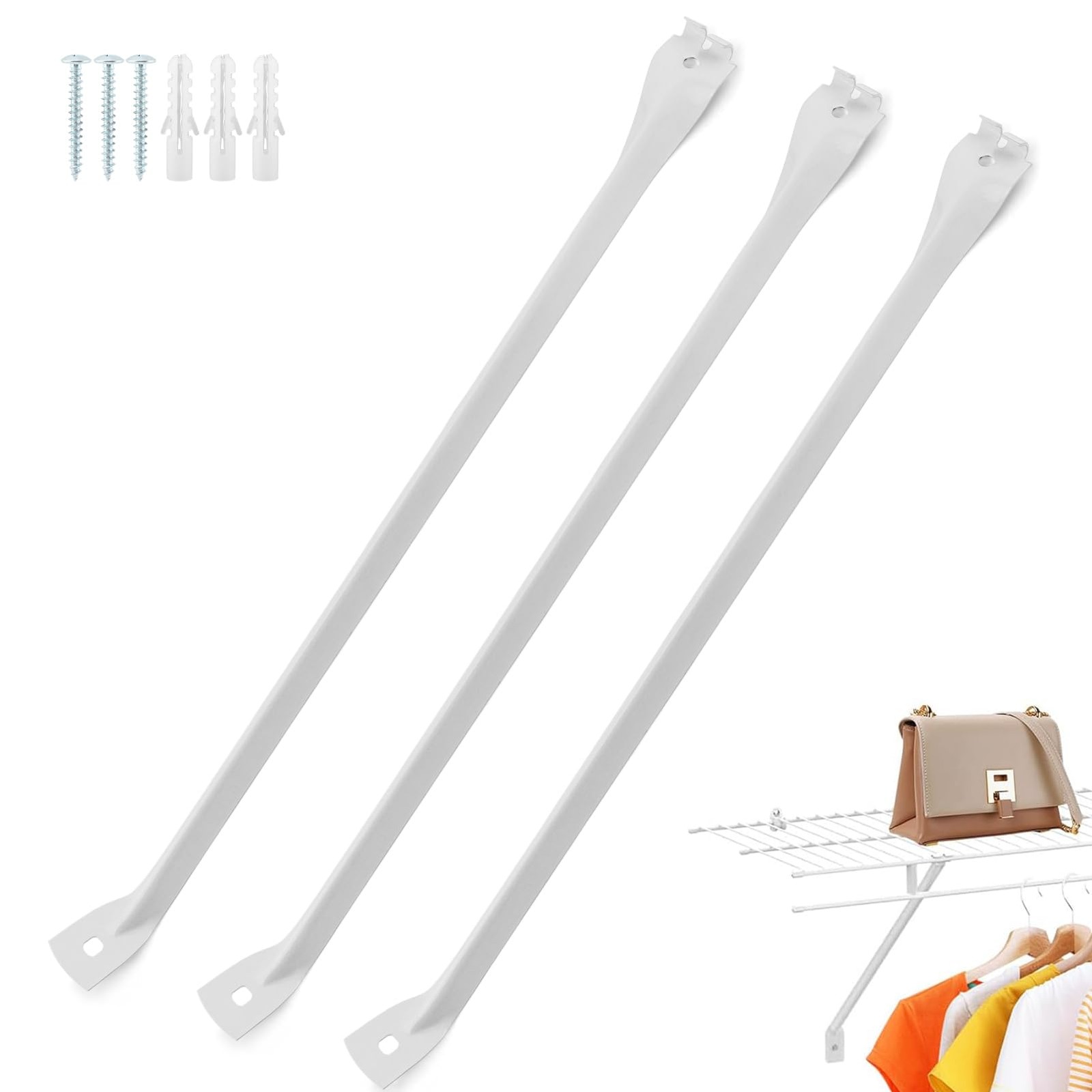 3 PCS Support Bracket For Wire Shelving 12 Inch Metal Closet Pantry Hardware