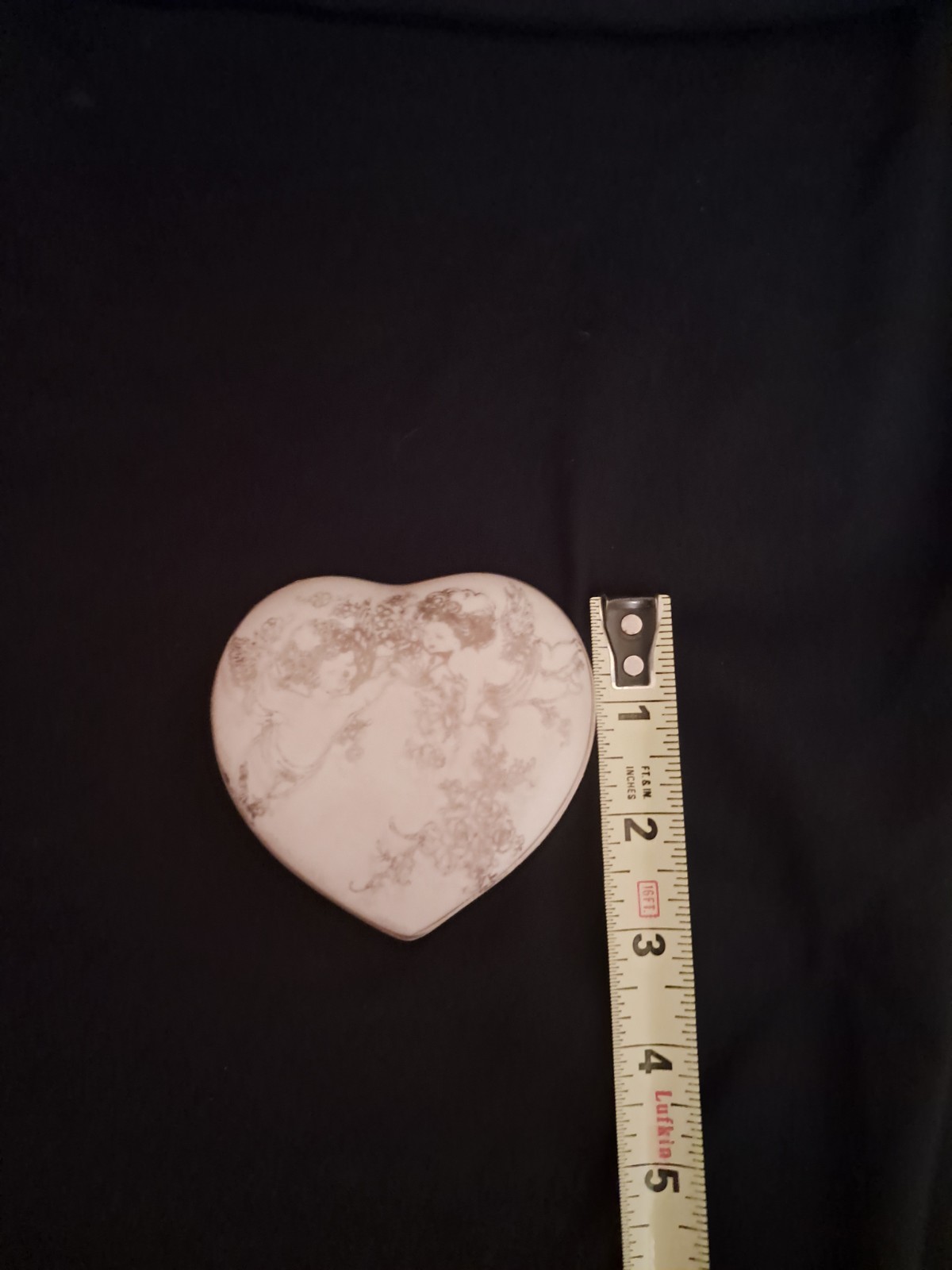 Porcelain Heart Shaped Trinket Box Cherub