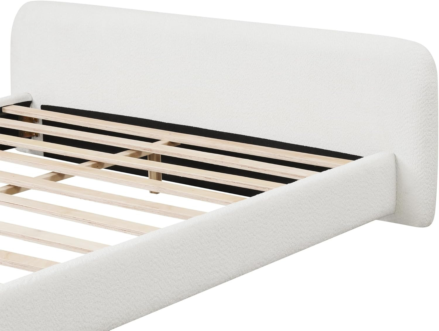 King Size Boucle Upholstered Bedframe - No Box Spring Needed, White
