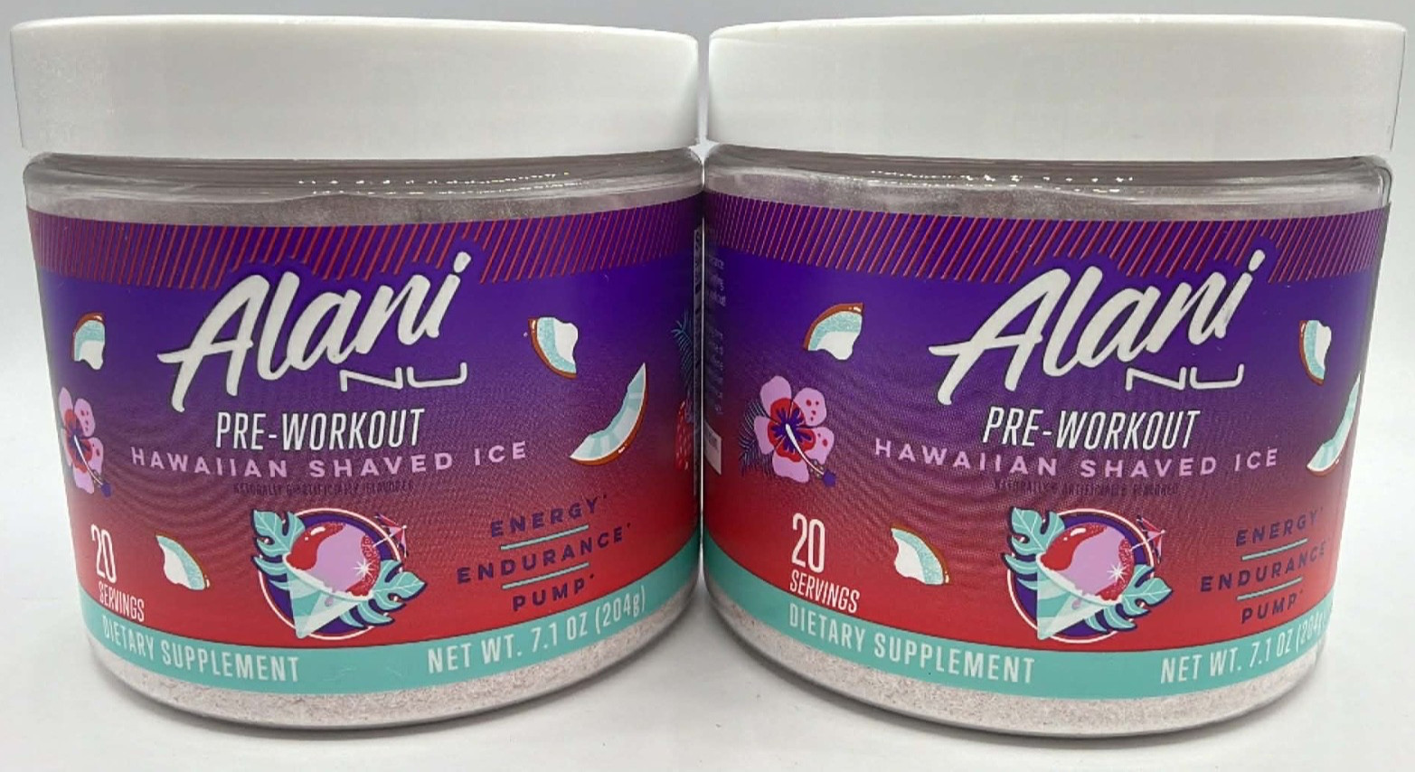 2PK Alani Pre Workout Powder ~ Hawaiian Shaved Ice ~ 7.1 OZ EACH ~ EXP 12/26