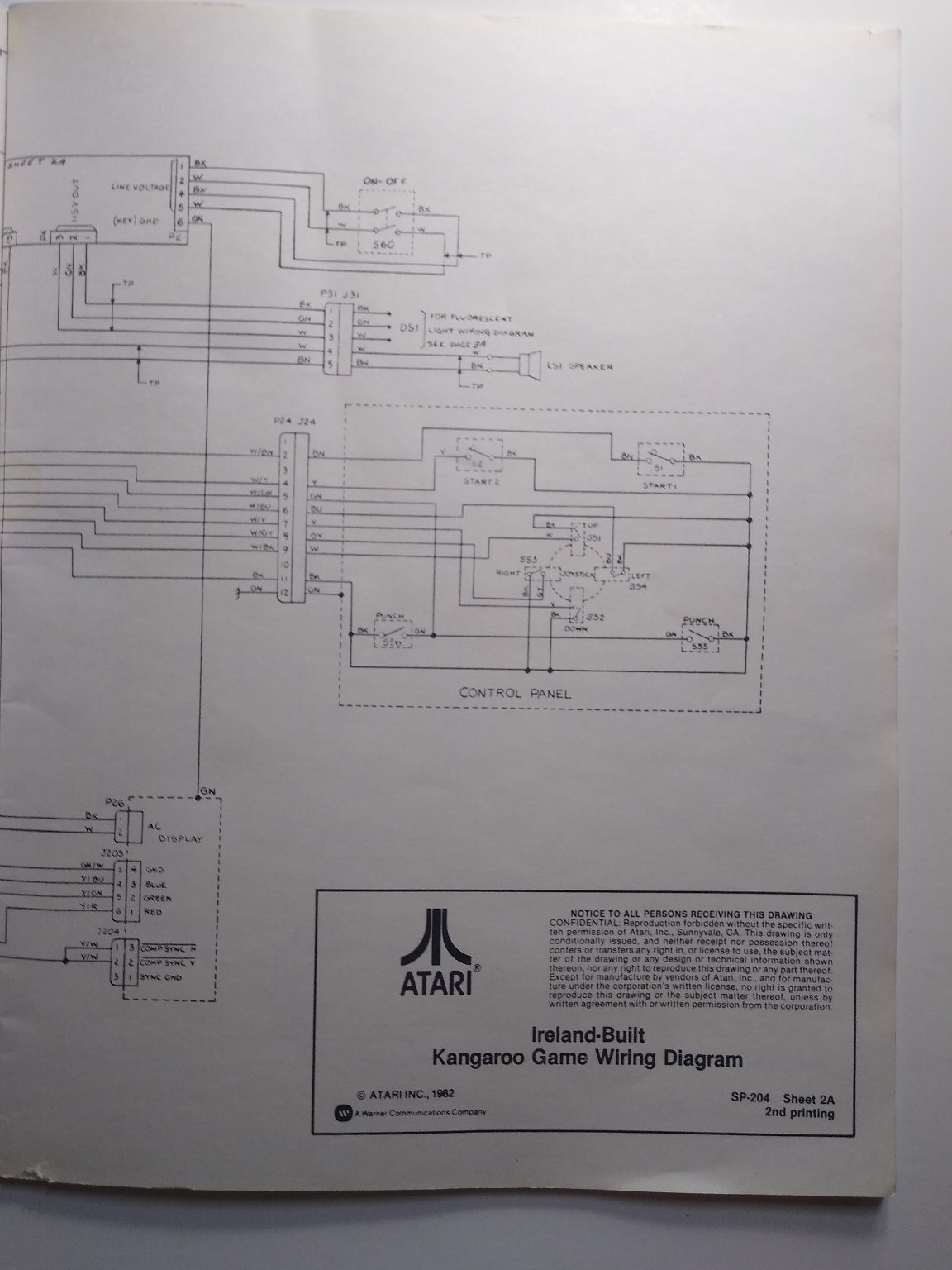 Atari Kangaroo Arcade Manual SP-204 1982 Schematics Service Guide