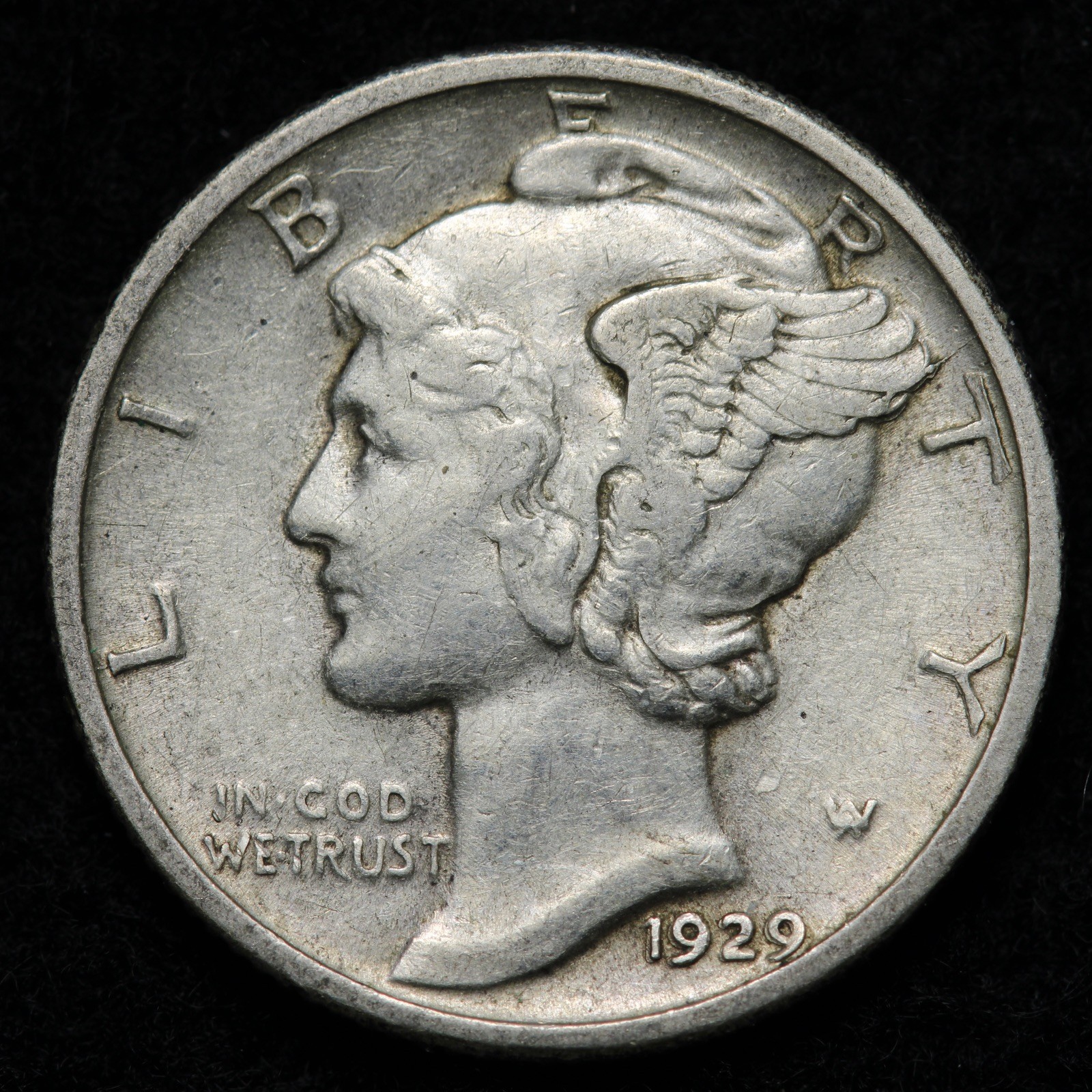 1929 Mercury Silver Dime AU E318 XASL