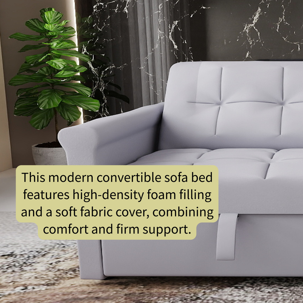 2-Seater Gray Convertible Velvet Loveseat Sofa Bed-Pull-Out,Side Pocket,Compact
