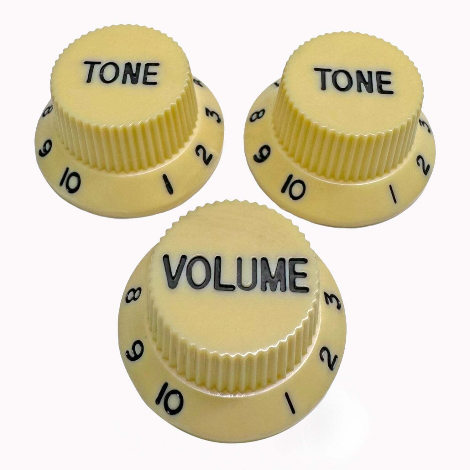 AxLabs Strat-Style Knob Kit (3) - Aged White / Cream w/ Black Font