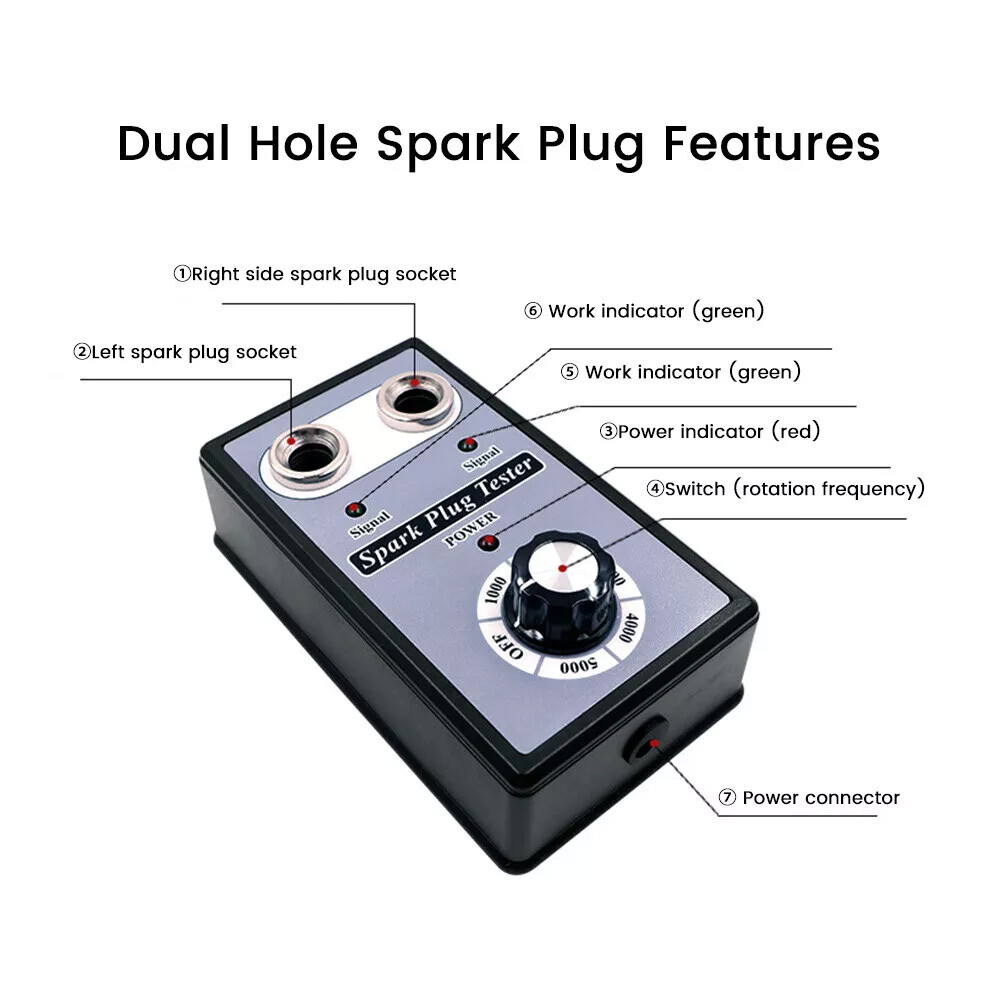 12V Spark Plug Tester Dual Hole Diagnostic Tool Gasoline Car Ignition Analyzer