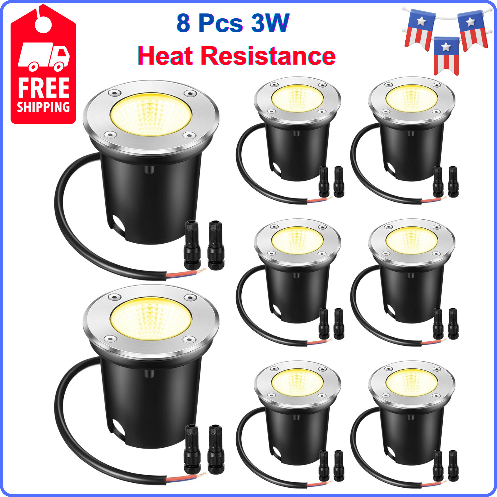 8 Pcs 3W LED Well Lights Low Voltage Outdoor Landscape In Ground IP67 Waterproof