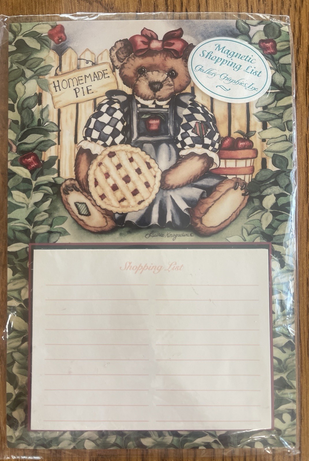 Laurie Korsgaden Magnetic Shopping List Bear Homemade Apple Pie Refrigerator