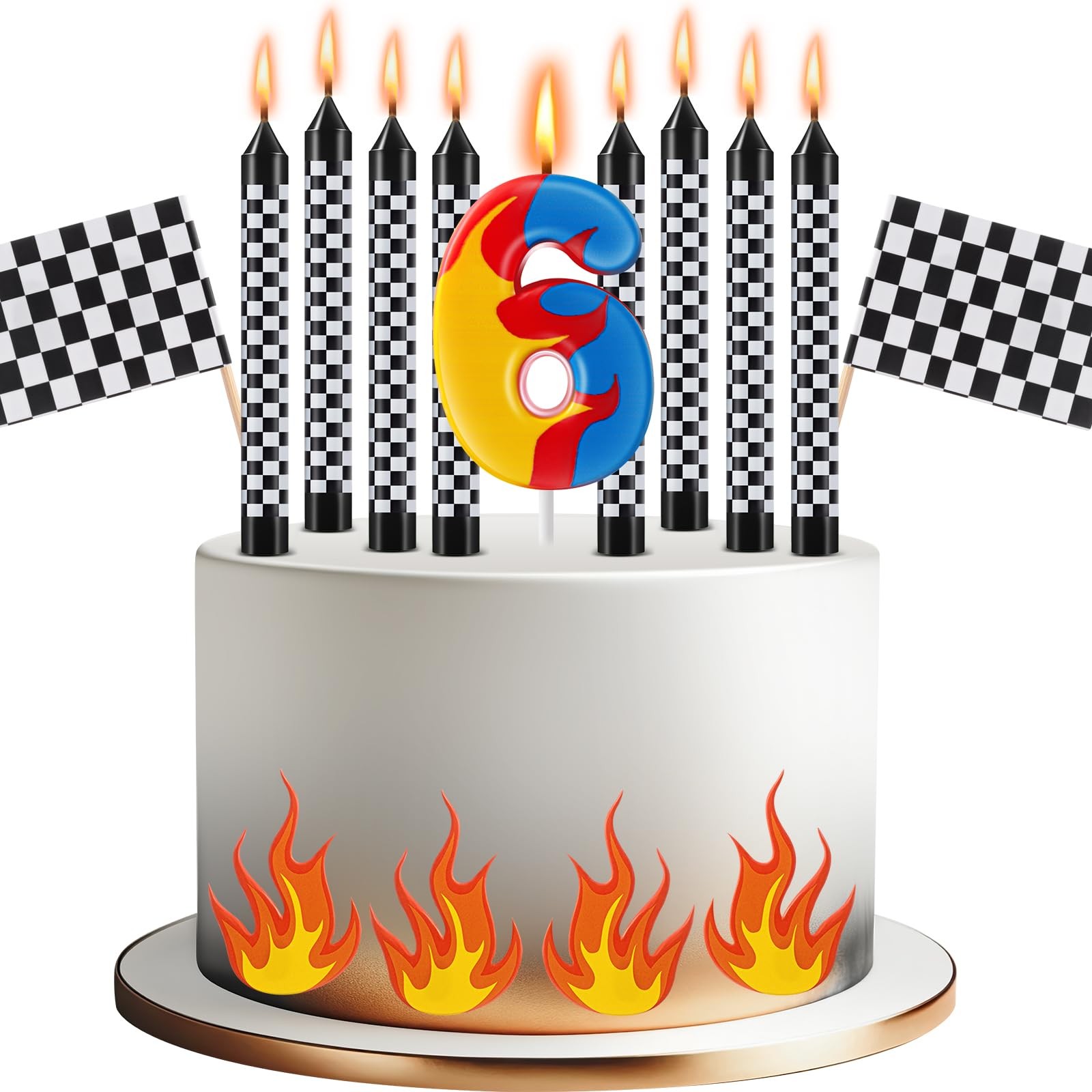 15 PCS Racing Cars Birthday Number Candles Checkered Flag Cake Topper #6