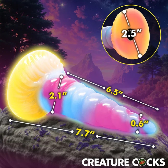 Creature Cocks Unicorn Glow Dildo – Vibrating, Remote Control, Suction Cup, GITD