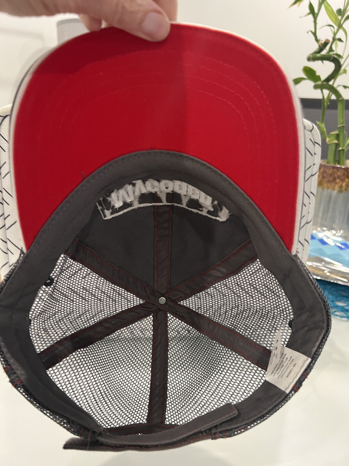 Mycogen Seeds White Red Patch Gray Fabric Mesh Hat Cap