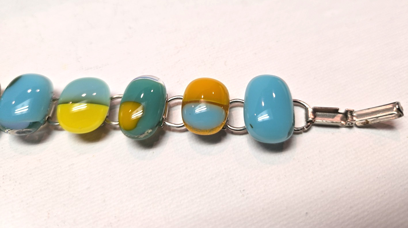 FUSED GLASS LINK BRACELET Multicolor Blue Green Orange