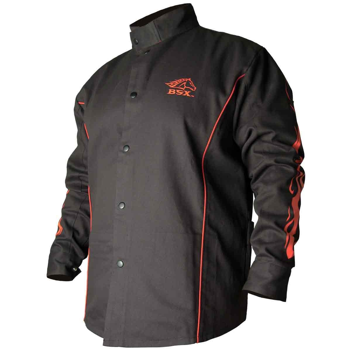 Black Stallion BX9C BSX Contoured FR Cotton Welding Jacket Black/Flames SM