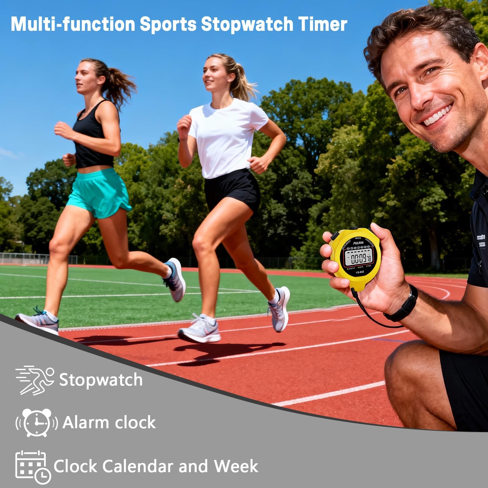 PULIVIA Sports Stopwatch Timer, Single Lap Split Digital Stop Watch Yellow