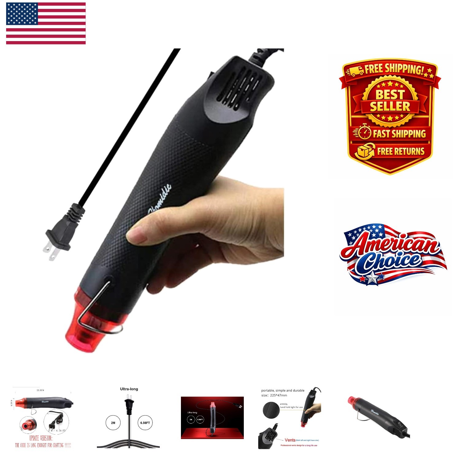 Portable 300W Heat Gun with Built-in Stand - Perfect for DIY and Rubber Stamping