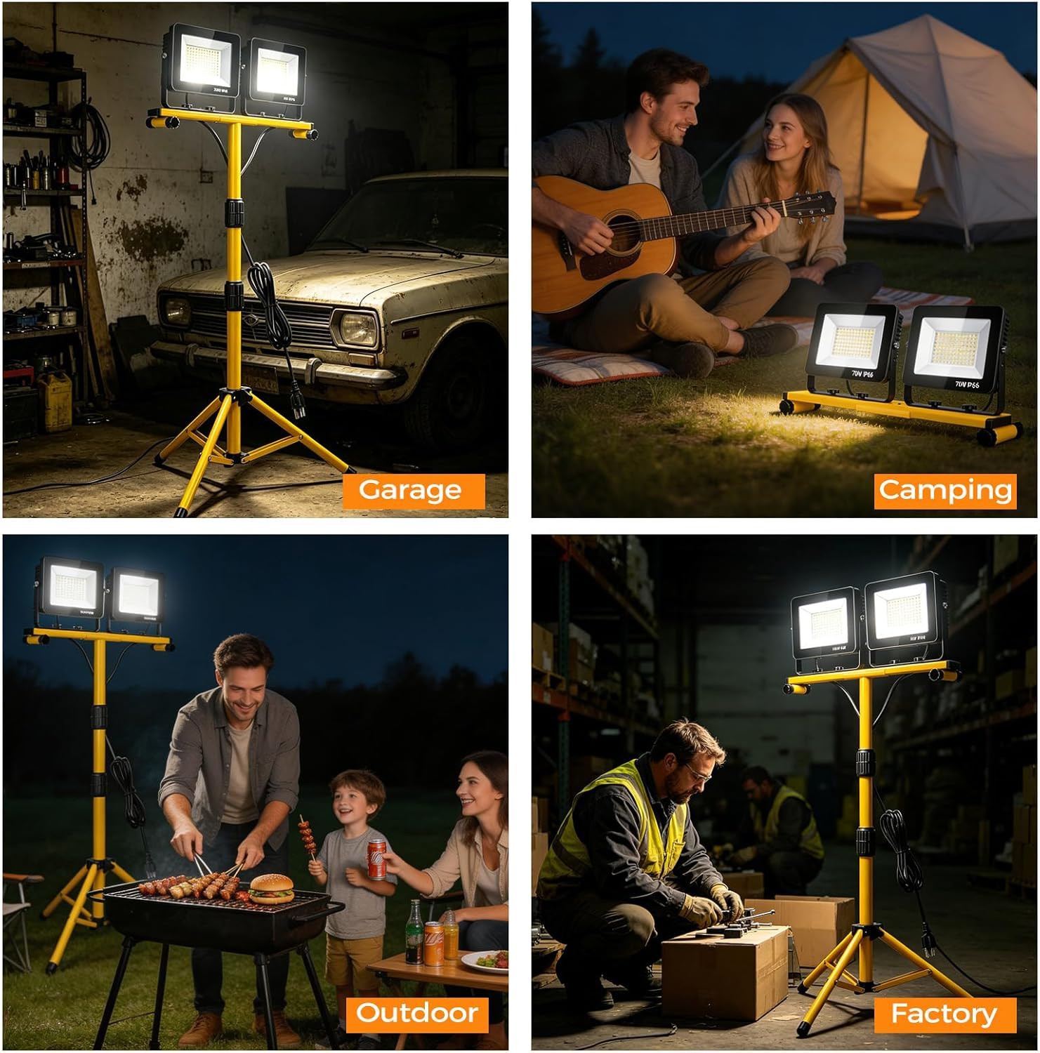 LED Work Lights with Stand, 14000 Lumen, 2-Head Adjustable Work Light, Waterproo