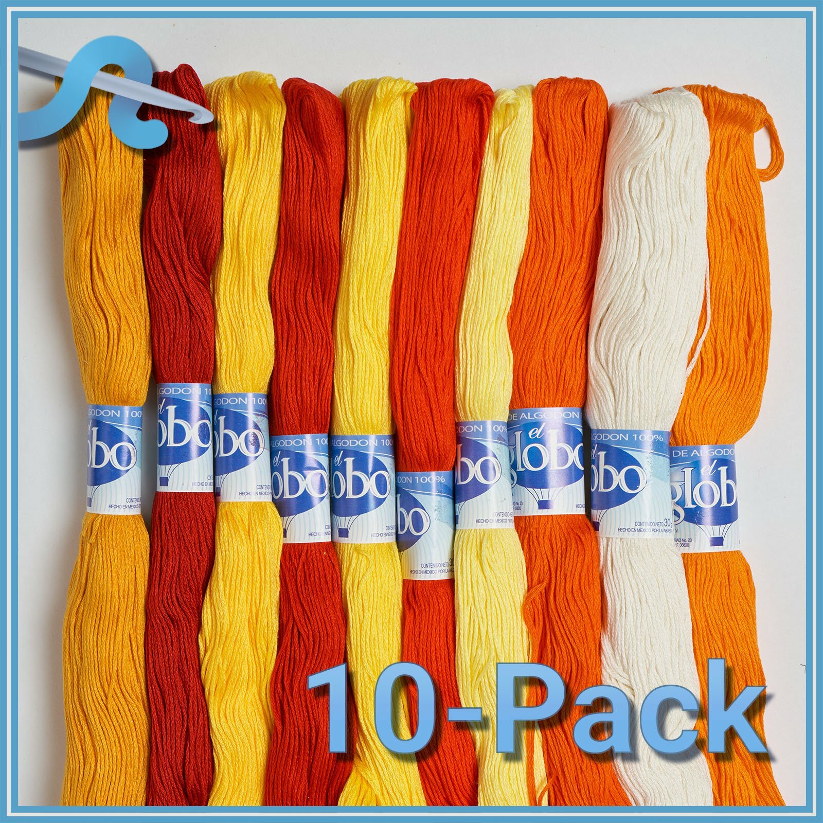 EL GLOBO [10 Pack] - Embroidery Thread Color Sets - 100% Mercerized Cotton.