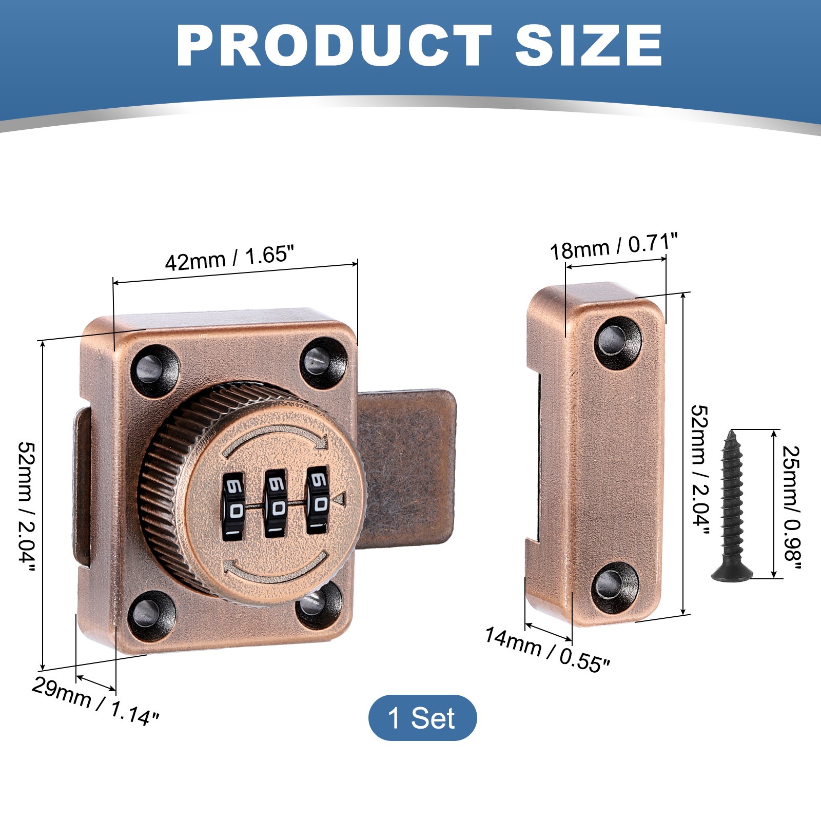 Combination Cabinet Latch, 3-Digit Password Cabinet Lock, Copper