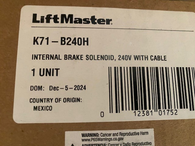 Liftmaster K71-B240H Replacement Internal Brake Solenoid with Cable (220V) Hoist