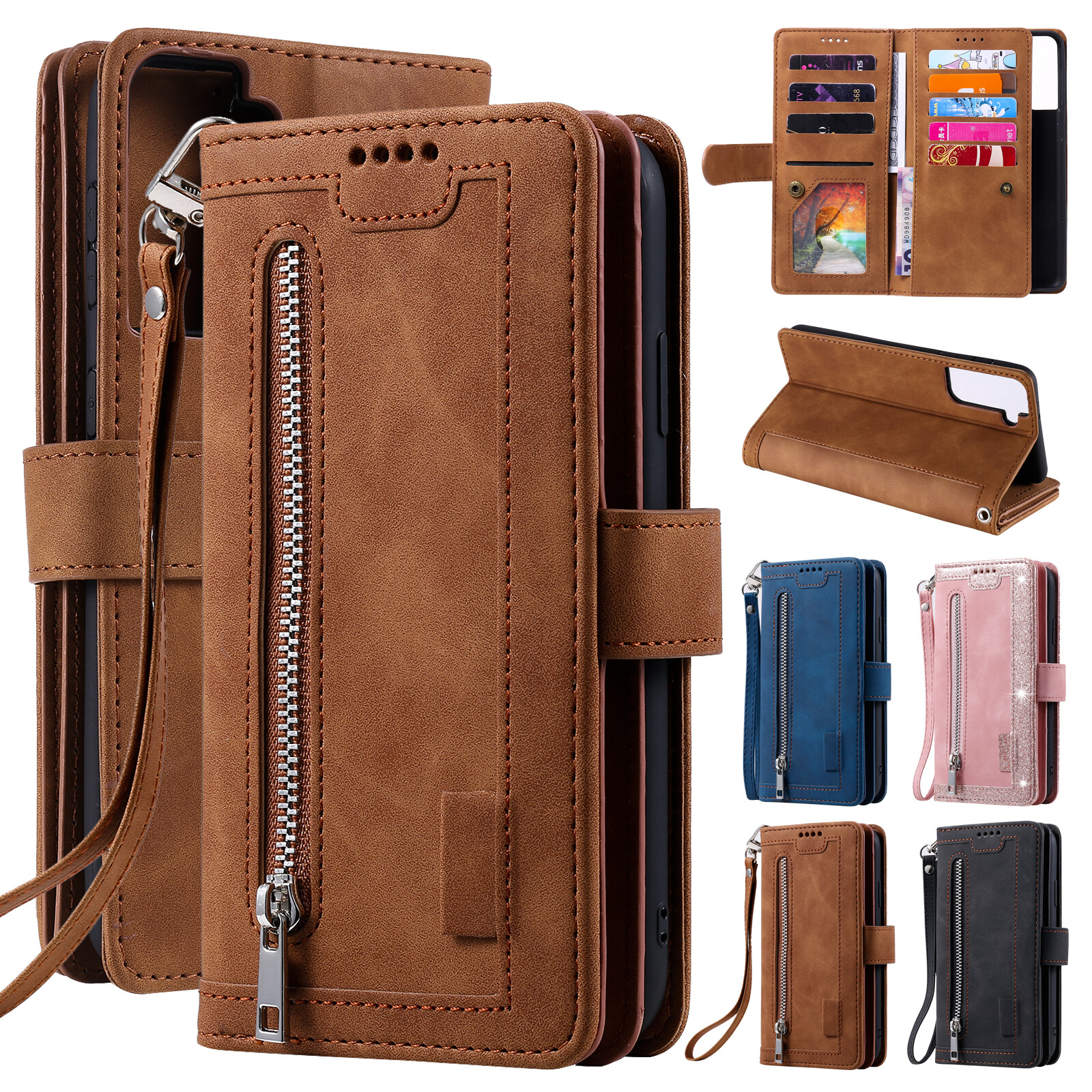For Samsung S25 Edge S26 Ultra S24 S23 S22+ Zipper Leather Wallet Card Hard Case