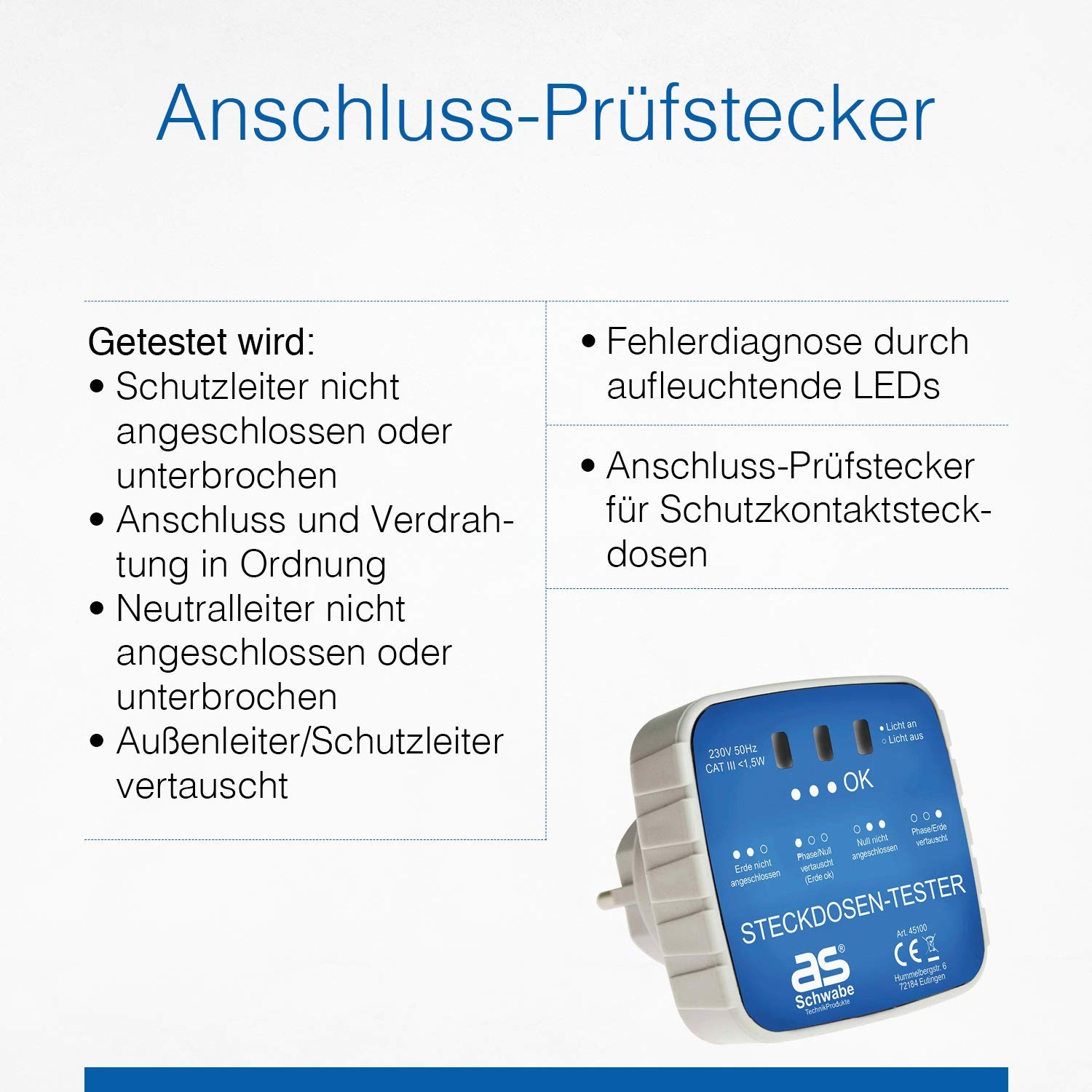 Connection test plug - diagnostic plug with indicator lights display - control...