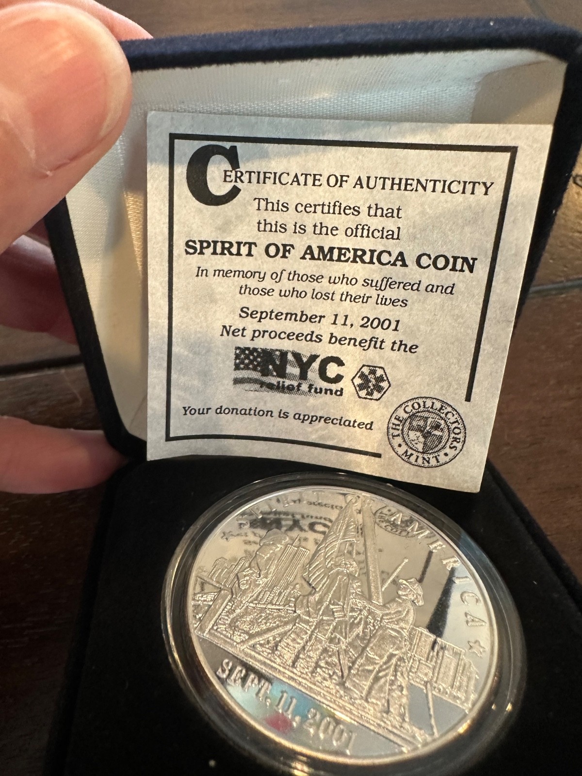 Spirit of America September 11, 2001 Collector Coin With COA - NOT SILVER