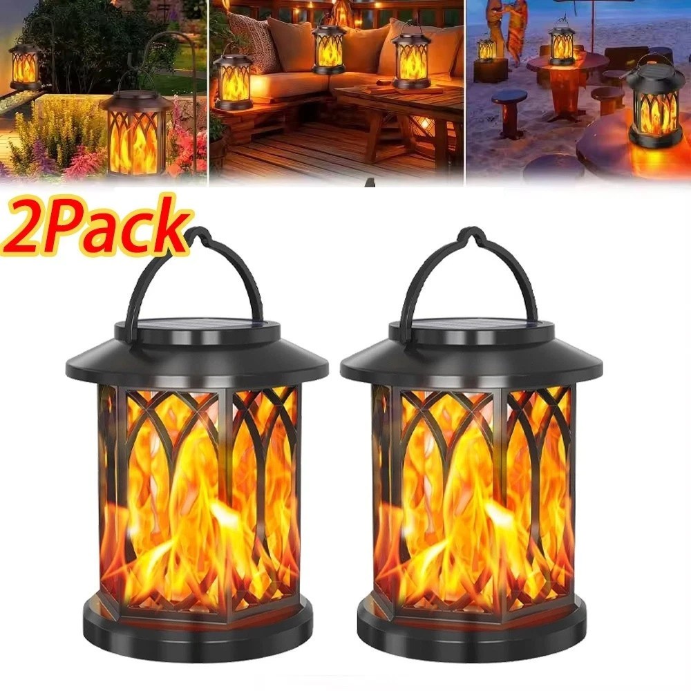 2x Solar LED Flicker Flame Lanterns Lantern , Outdoor Garden & Pathway Lights