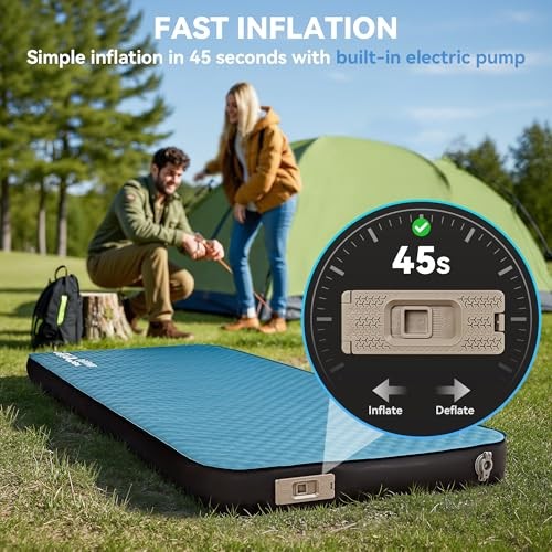 Self Inflating Sleeping Pad with Electric Pump, 4" Ultra Thick Memory Single