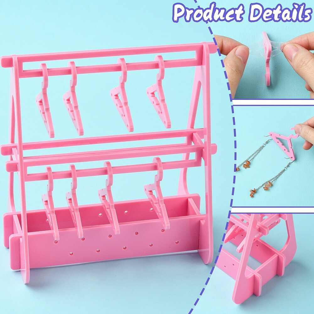 Pink Acrylic Earring Display Stand Earring Hanger 2 Layers Storage Display Rack