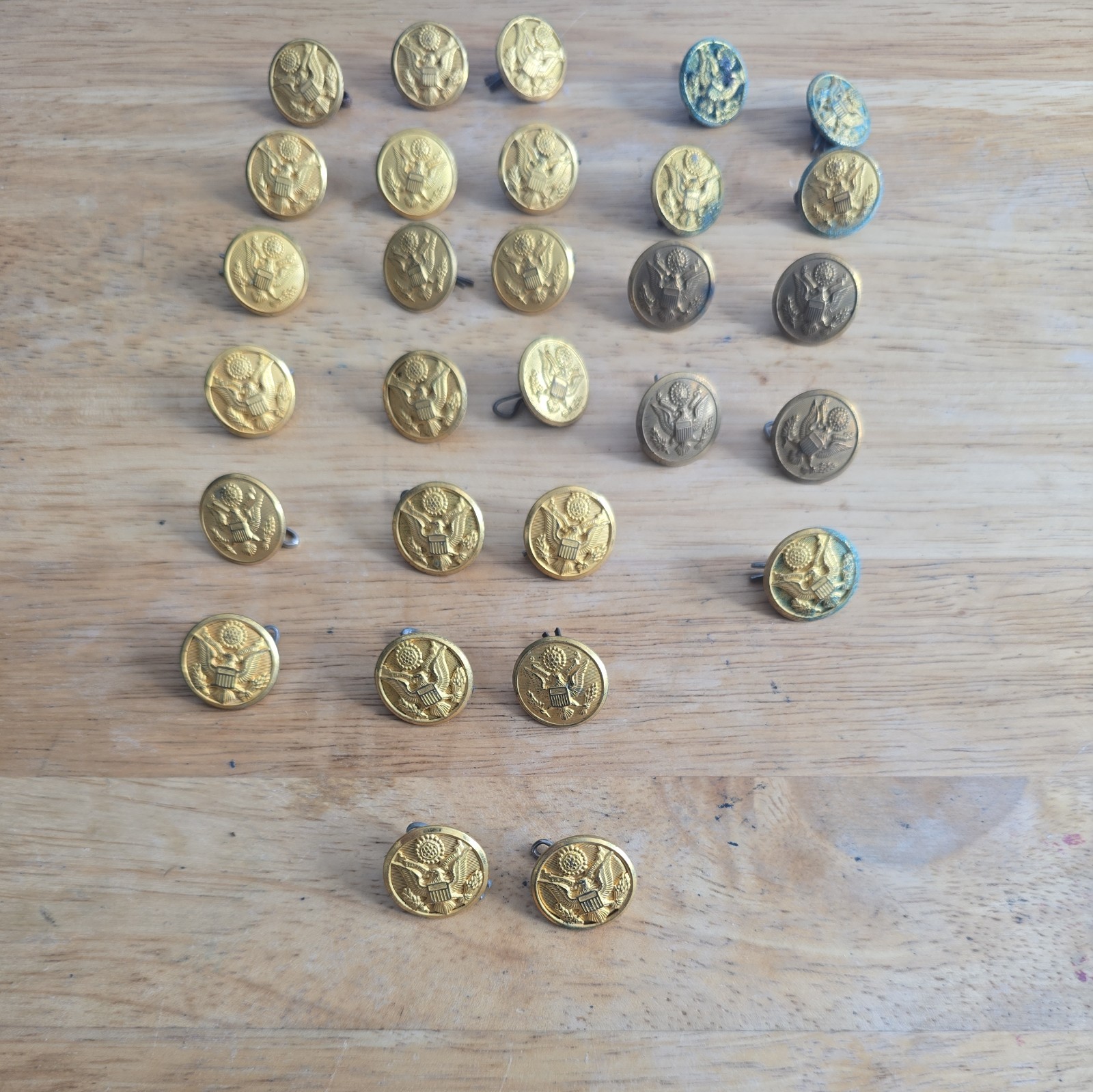 Heavy Gold Washed US Military Uniform Button Set 29 Buttons total Waterbury CT