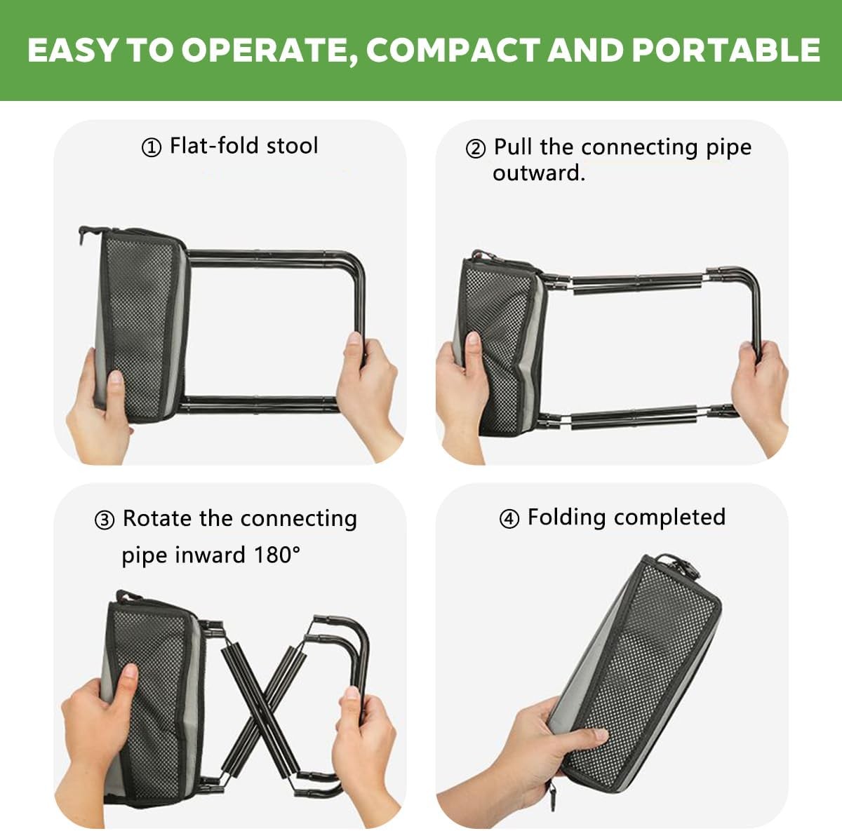 Compact Folding Stool Adults Design & Portable Backpacking Stool W/ Handbag