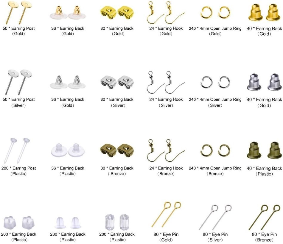 2400Pcs Earring Making Supplies Kit with 24 Style Earring Hooks, Earring Back...