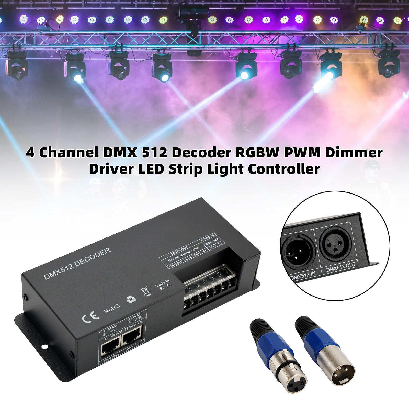 4 Channel DMX 512 Decoder RGBW PWM Dimmer Driver LED Strip Light Controller A B9