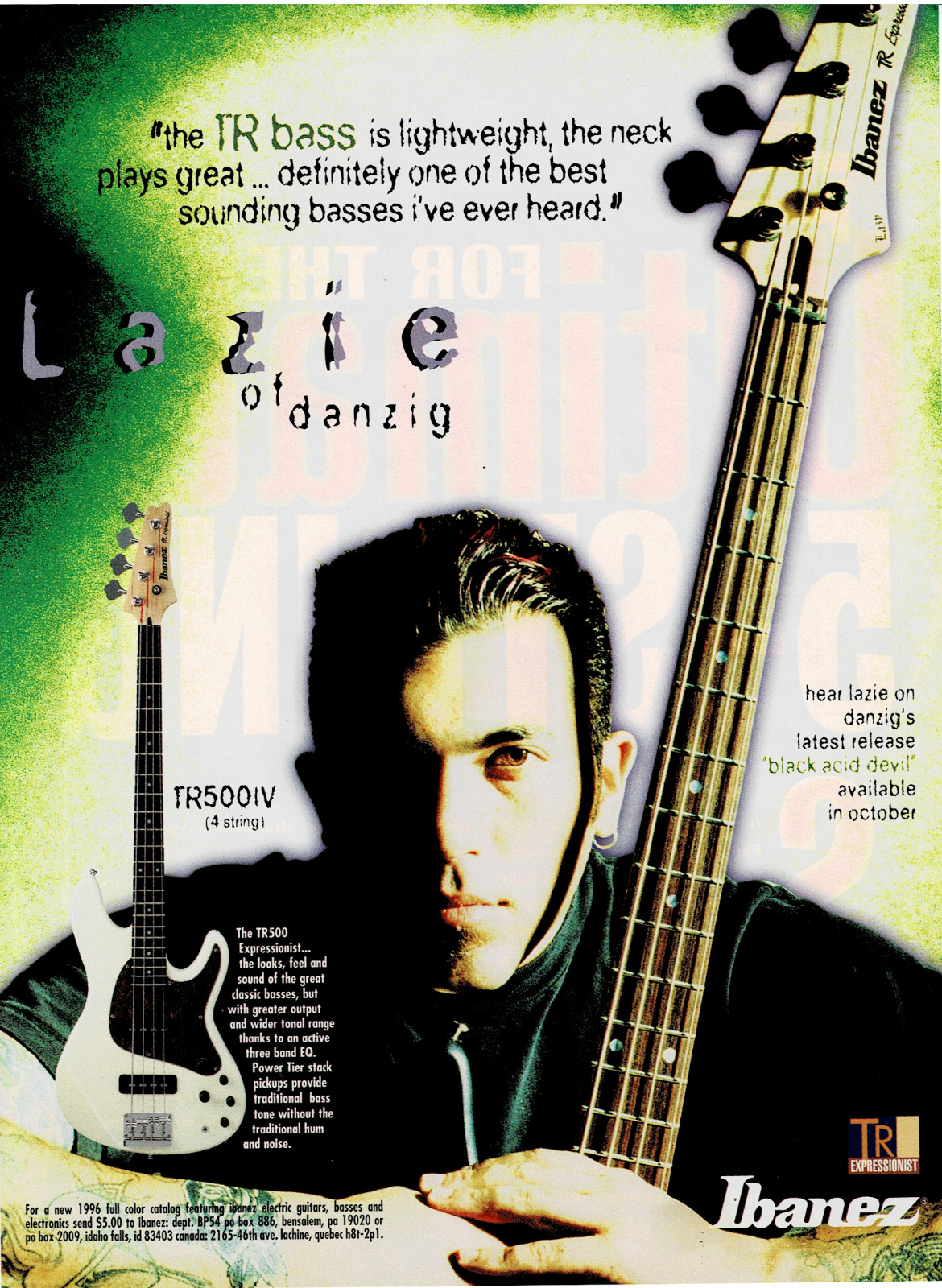 Josh "Lazie" Resnik of Danzig - Ibanez Guitars - 1997 Print Ad