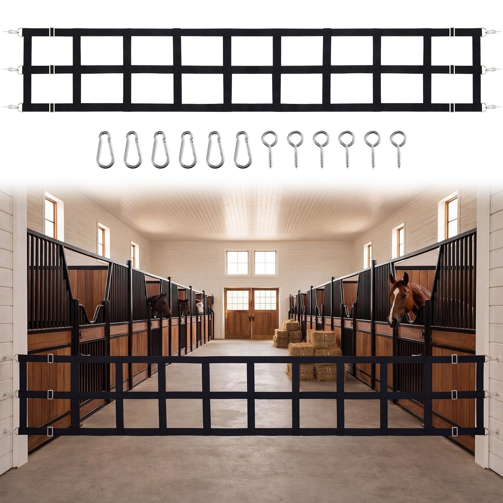 10' x 20'' Polyester Horse Stall Guard with Adjustable Straps & Hardware, Black