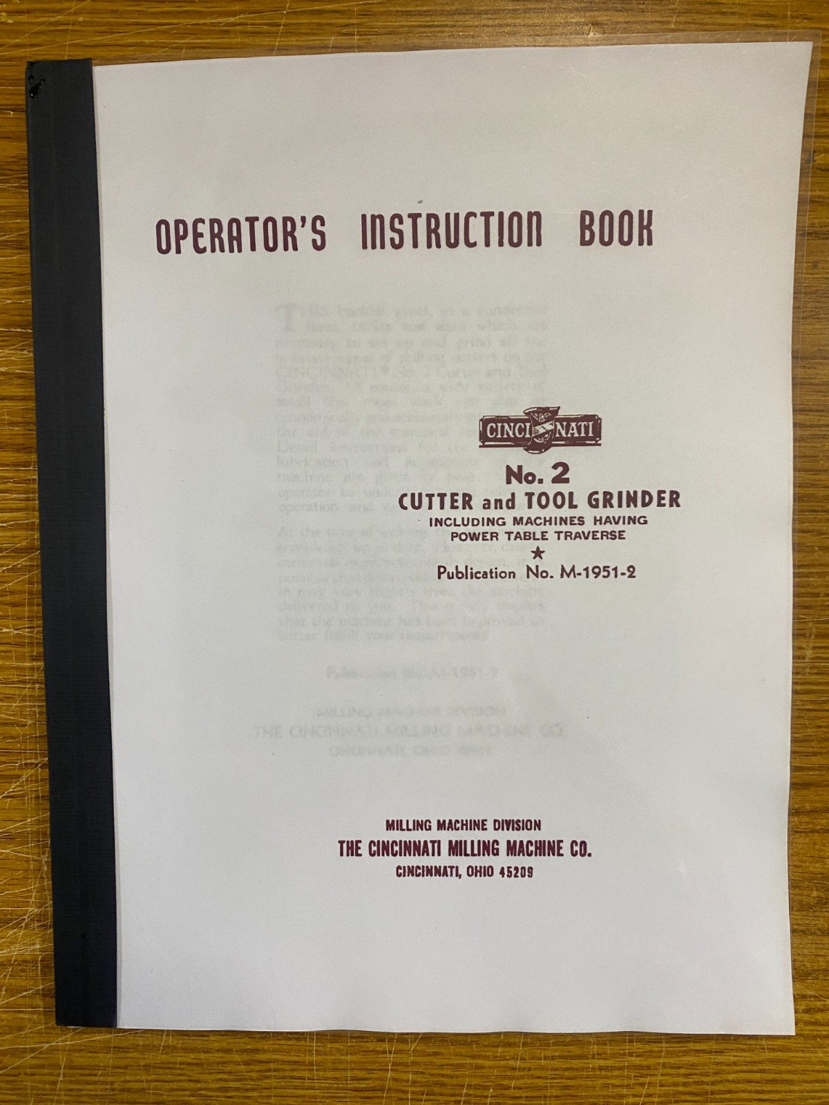 2 Cutter & Tool Grinder Operator Instruction Manual Fits Cincinnati 142