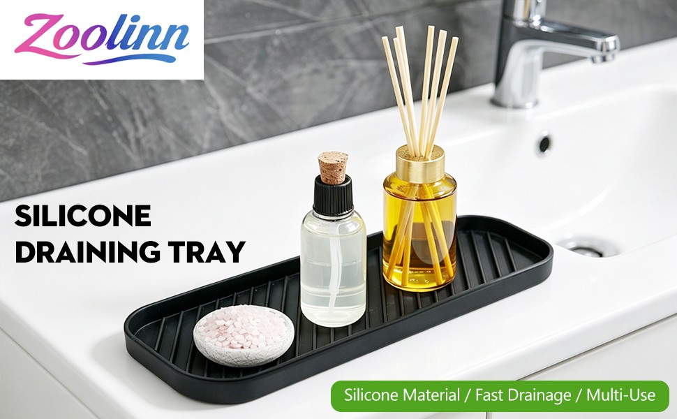 Silicone Sink Organizer Tray, Multi-Use Soap & Sponge Holder for Kitchen and