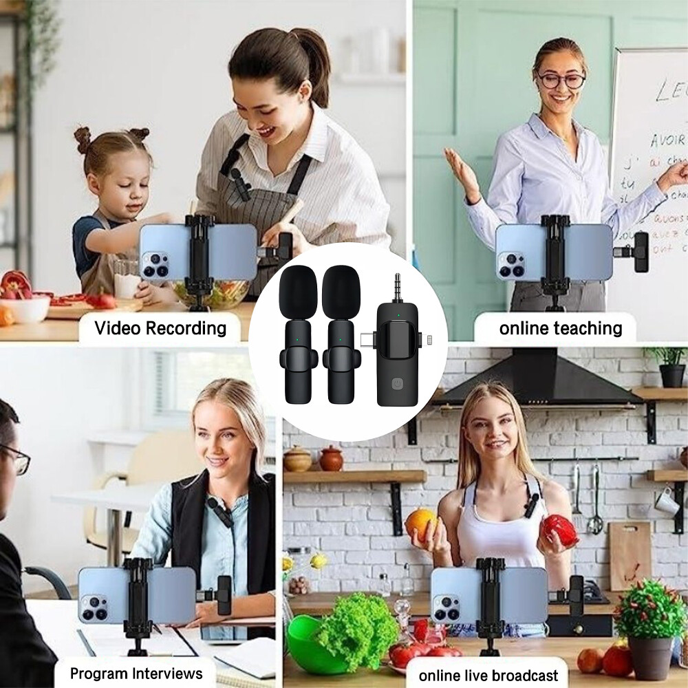 For Android/iphone 3 in 1 Wireless Lavalier Microphone Audio Video Recording Mic