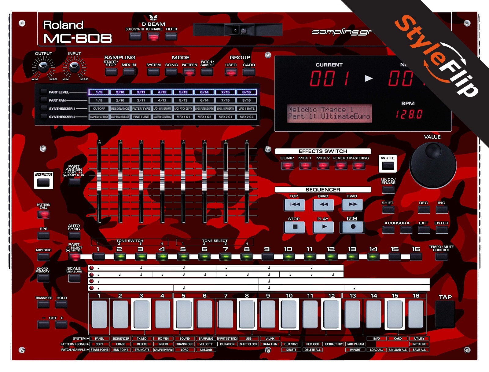 Roland MC 808 Skins | Red Camo | Protective Decal | StyleFlip Skins