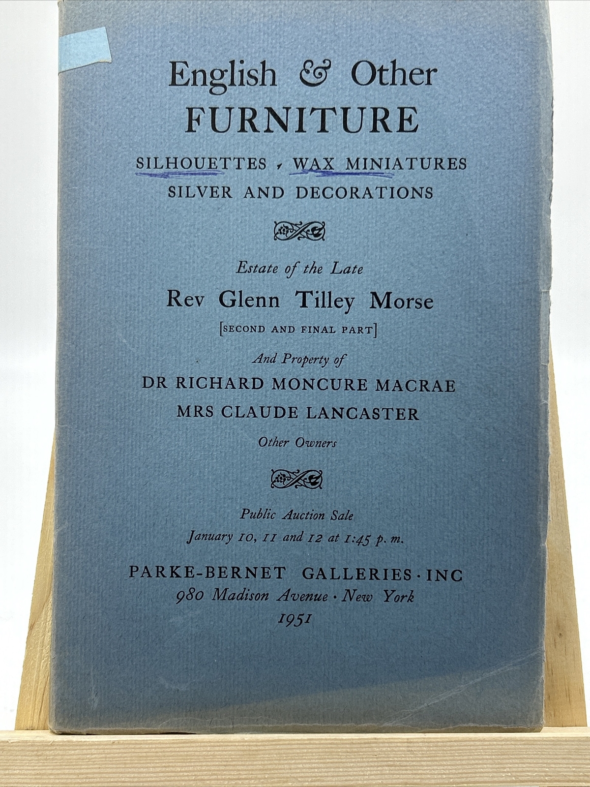 Parke-Bernet Catalog: Rev. Glenn Tilley Morse Collection- 1951
